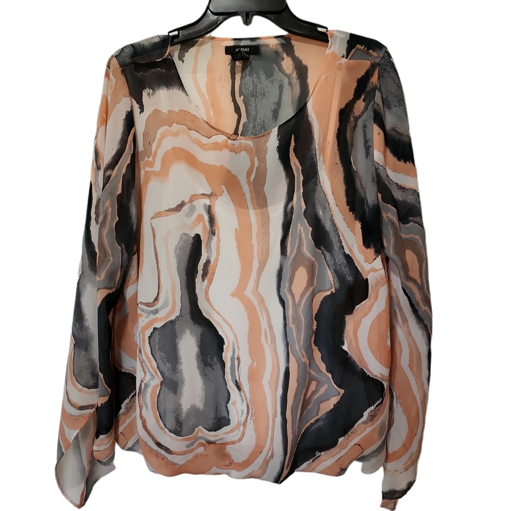 Alfani Blouse multi color long flutter sleeve large